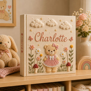 Personalized Teddy Bear Floral Baby Photo Album, Custom Embroidered Floral Memory Book Baby Girl, Newborn Keepsake Album, Baby Shower Gift