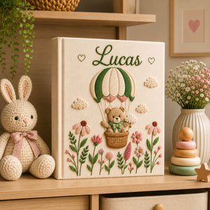 Personalized Embroidered Bunny Baby Photo Album, Custom Name Memory Book Rabbit Nursery Decor, Baby Girl Shower Gift, Newborn Keepsake Gift