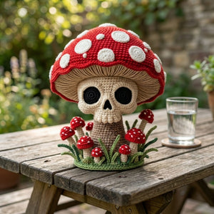 Crochet Skull Mushroom Amigurumi Plush Handmade Gothic Toadstool Decor Cute Skeleton Mushroom Gift Halloween Collectible