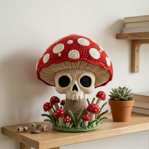 Crochet Skull Mushroom Amigurumi Plush Handmade Gothic Toadstool Decor Cute Skeleton Mushroom Gift Halloween Collectible