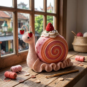 Cute Crochet Strawberry Snail Plush, Kawaii Amigurumi Dessert Baby Toy, Handmade Spring Nursery Decor Gift, Soft 3D Garden Doll Sizes 4-12in