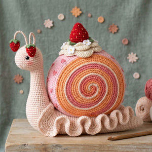 Cute Crochet Strawberry Snail Plush, Kawaii Amigurumi Dessert Baby Toy, Handmade Spring Nursery Decor Gift, Soft 3D Garden Doll Sizes 4-12in