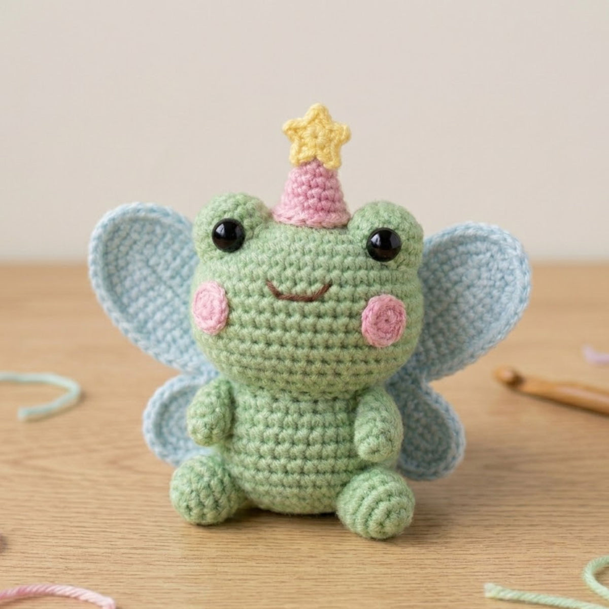 Cute Crochet Fairy Frog Doll Plush, Kawaii Amigurumi Winged Frog Baby Toy, Handmade Pastel Nursery Decor Gift, Soft Magic Plush Sizes 4-12in