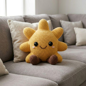 Cute Crochet Smiling Sun Doll Plush, Kawaii Amigurumi Sunshine Baby Toy, Handmade Spring Nursery Decor Gift, Soft Yellow Plush Sizes 4-12in