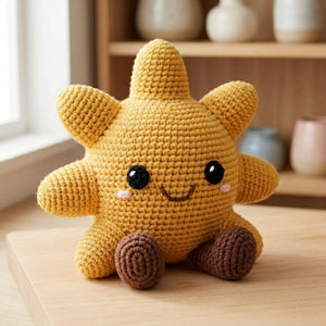 Cute Crochet Smiling Sun Doll Plush, Kawaii Amigurumi Sunshine Baby Toy, Handmade Spring Nursery Decor Gift, Soft Yellow Plush Sizes 4-12in