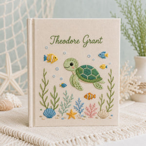 Personalized Baby Photo Album, Hand Embroidered Dinosaur Memory Book, Custom Name Keepsake, Woodland Nursery Gift, Newborn, Baby Shower Gift