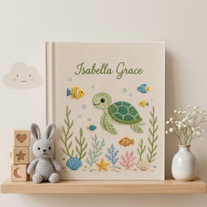 Personalized Baby Photo Album, Hand Embroidered Dinosaur Memory Book, Custom Name Keepsake, Woodland Nursery Gift, Newborn, Baby Shower Gift
