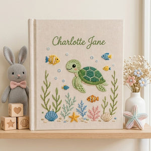 Personalized Baby Photo Album, Hand Embroidered Dinosaur Memory Book, Custom Name Keepsake, Woodland Nursery Gift, Newborn, Baby Shower Gift