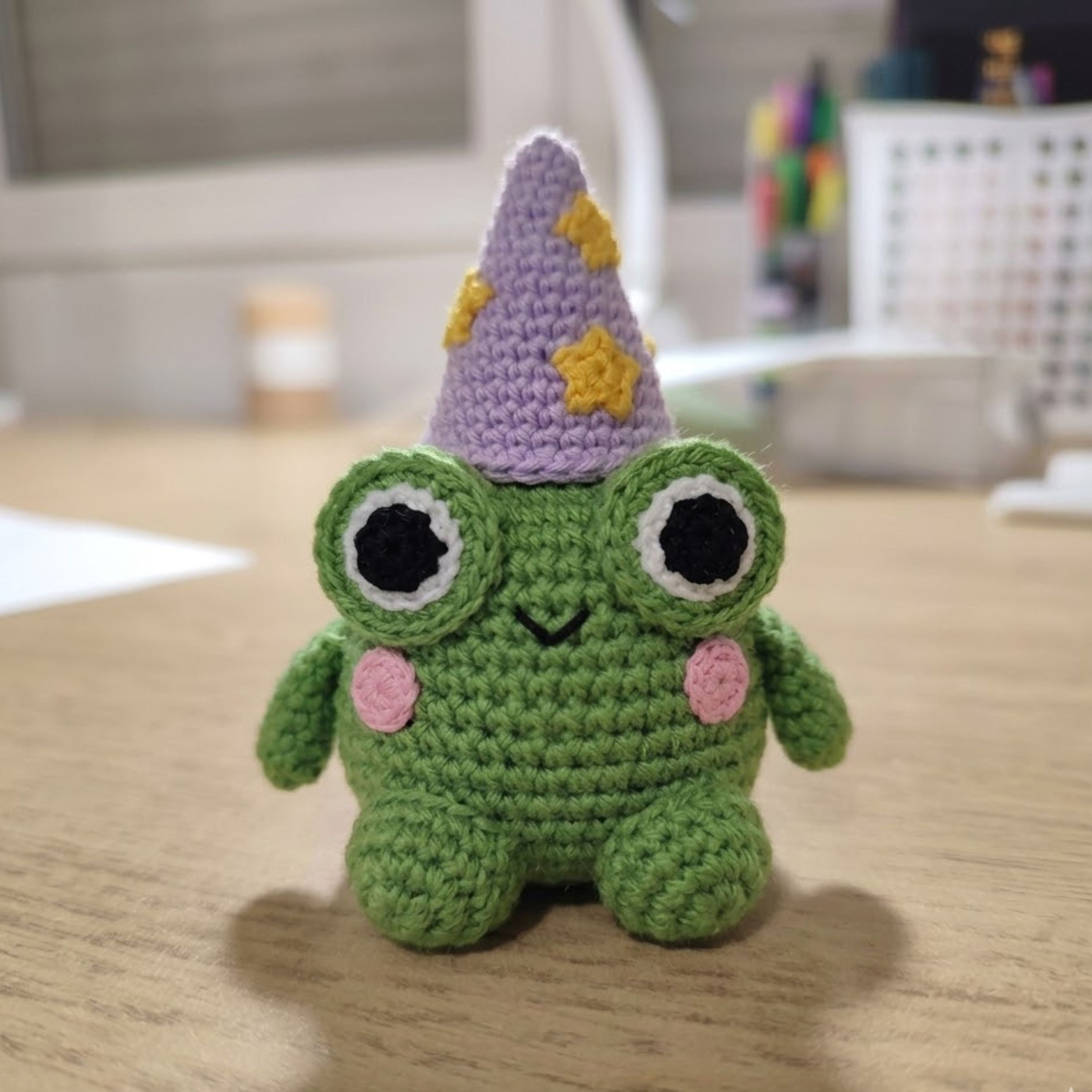 Cute Crochet Wizard Frog Plush, Kawaii Amigurumi Frog Doll, Handmade Fantasy Nursery Decor Gift, Soft Baby Toy Sizes 4-12in