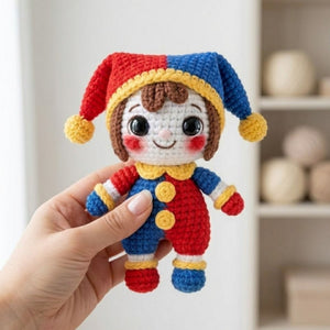Crochet Jester Doll Plush, Handmade Amigurumi Clown Stuffed Toy, Cute Circus Gift, Kawaii Nursery Decor, Sizes 4-12 Inch Kids Gift Toy Decor