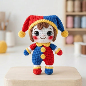 Crochet Jester Doll Plush, Handmade Amigurumi Clown Stuffed Toy, Cute Circus Gift, Kawaii Nursery Decor, Sizes 4-12 Inch Kids Gift Toy Decor