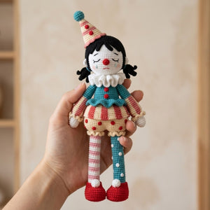 Crochet Sad Clown Doll, Handmade Amigurumi Circus Plush, Cute Pierrot Stuffed Toy, Kawaii Nursery Decor Gift, Sizes 4-12 Inch Soft Toy Decor