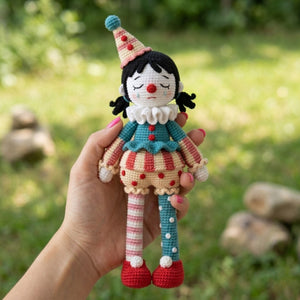 Crochet Sad Clown Doll, Handmade Amigurumi Circus Plush, Cute Pierrot Stuffed Toy, Kawaii Nursery Decor Gift, Sizes 4-12 Inch Soft Toy Decor