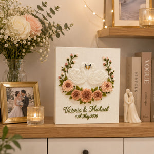 Personalized Embroidered Swan Floral Wedding Photo Album, Floral Wedding Keepsake Album, Swan Wedding Keepsake Book, Bridal Memory Gift
