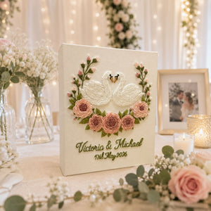 Personalized Embroidered Swan Floral Wedding Photo Album, Floral Wedding Keepsake Album, Swan Wedding Keepsake Book, Bridal Memory Gift