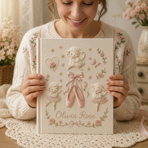Hand Embroidered Baby Photo Album, Personalized Ballet Lamb Baby Book, Ballerina Nursery Keepsake, Custom Name Girl Baby Shower Gift