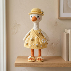 Crochet Goose Doll Plush, Handmade Amigurumi Goose in Bee Dress, Cute Spring Garden Nursery Toy, Kawaii 4-12 Inch Gift Decor, Bee Lover Toy