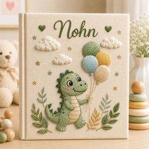 Personalized Hand Embroidered Baby Photo Album With Sleeves, Custom Dinosaur Newborn Memory Book, Nursery Gift, Baby Boy Allbum Gift