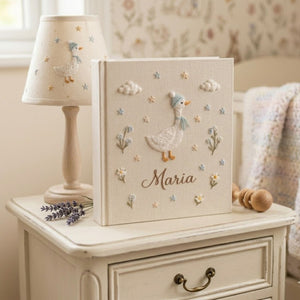 Personalized Baby Photo Album, Hand Embroidered Dinosaur Memory Book, Custom Name Keepsake, Woodland Nursery Gift, Newborn, Baby Shower Gift