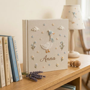Personalized Baby Photo Album, Hand Embroidered Dinosaur Memory Book, Custom Name Keepsake, Woodland Nursery Gift, Newborn, Baby Shower Gift