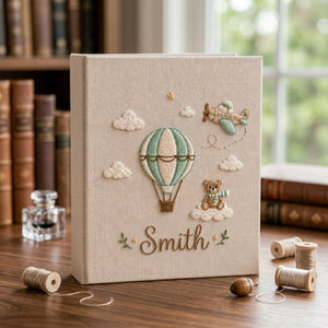 Personalized Baby Photo Album, Hand Embroidered Dinosaur Memory Book, Custom Name Keepsake, Woodland Nursery Gift, Newborn, Baby Shower Gift