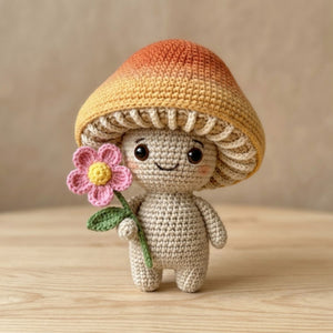 Crochet Mushroom Doll Amigurumi Plush, Handmade Flower Stuffed Toy, Cute Forest Nursery Decor, Cottagecore Gift, Custom 4-12 Inch Soft Plush