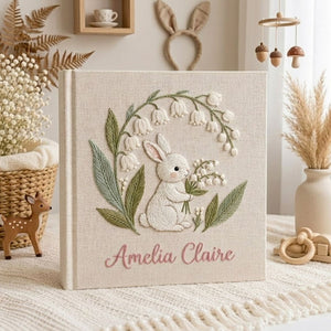 Personalized Baby Photo Album, Hand Embroidered Dinosaur Memory Book, Custom Name Keepsake, Woodland Nursery Gift, Newborn, Baby Shower Gift
