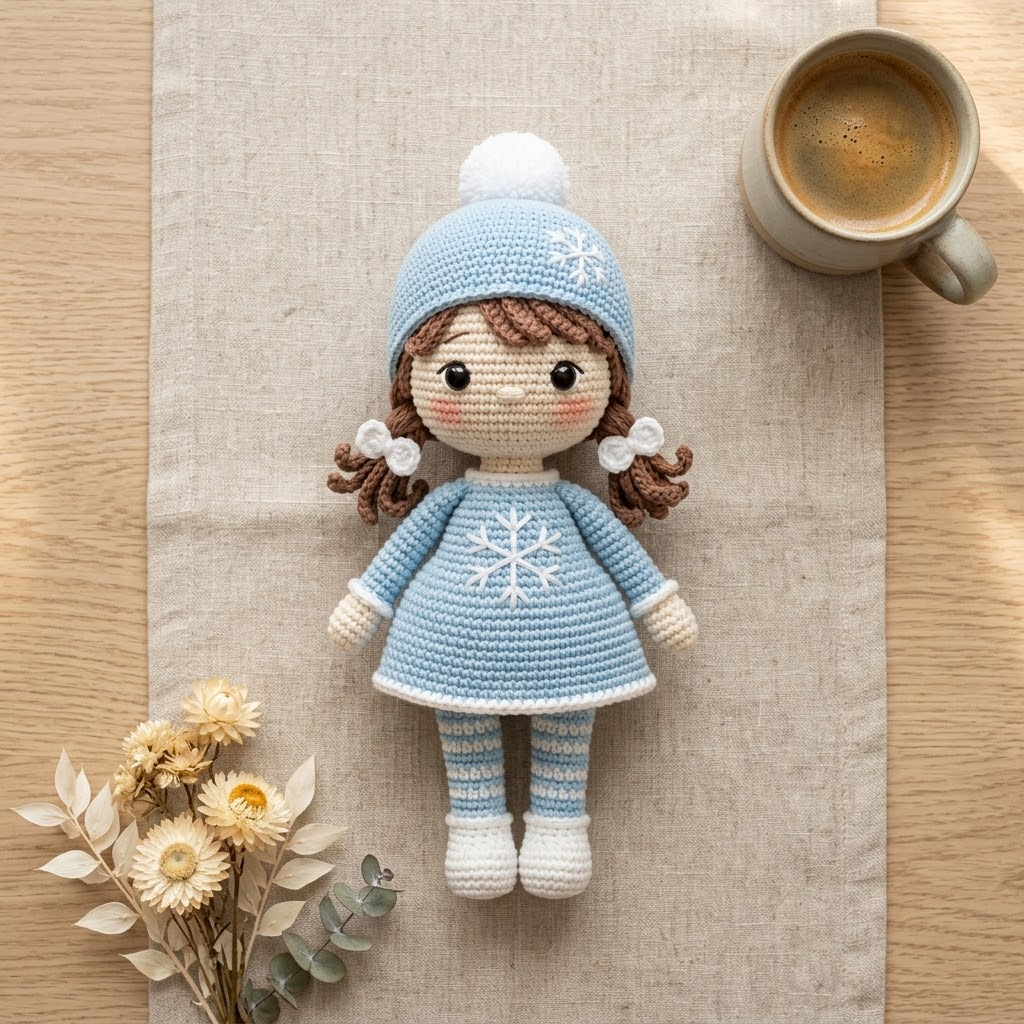 Cute Crochet Snowflake Doll, Perfect Winter Plush & Holiday Gift