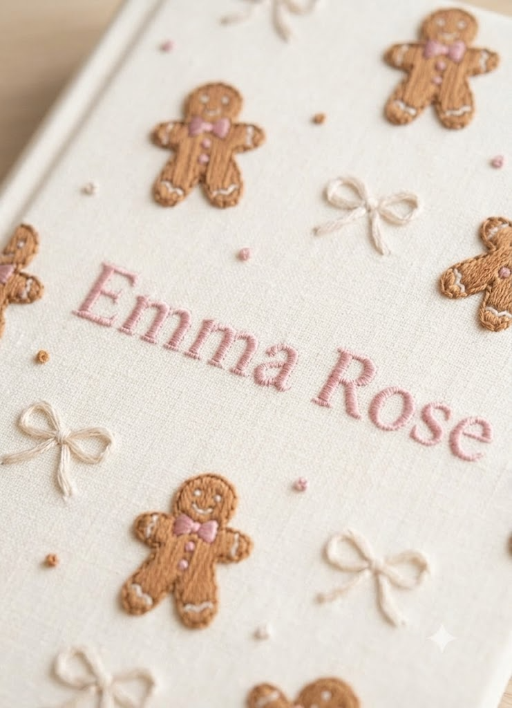 Embroidered Baby Album, Personalized Keepsake Book For Girls, Gingerbread Bow Nursery Gift
