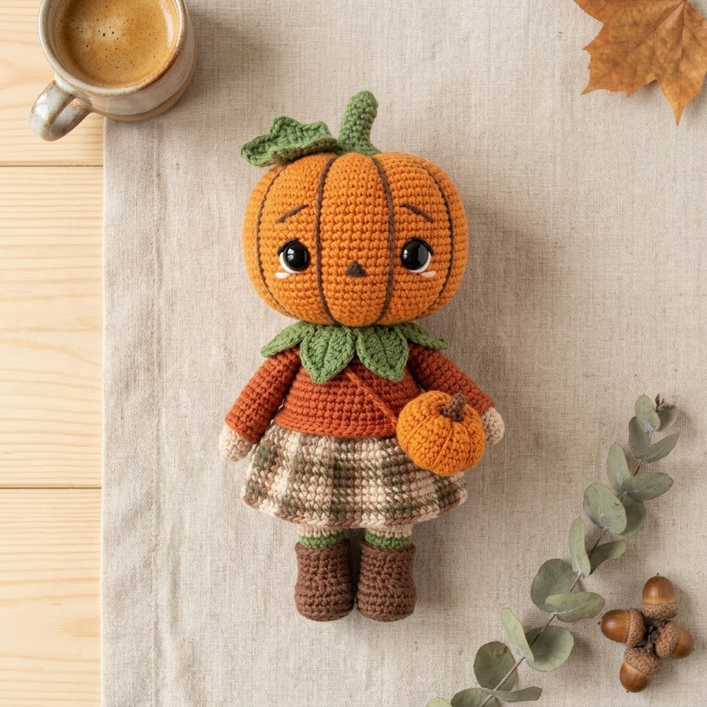 Cute Crochet Pumpkin Doll, Fall Plushie, Harvest Decor, Thanksgiving Gift