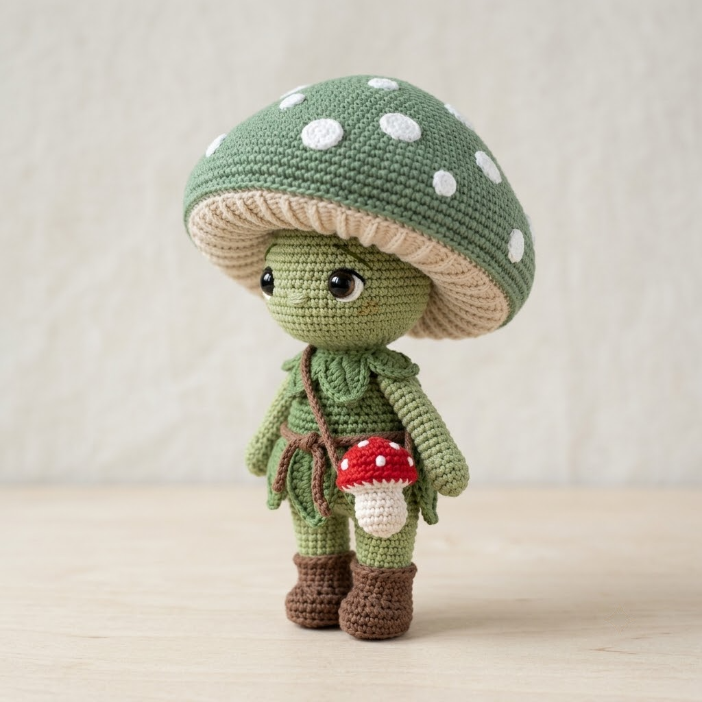 Charming Mushroom Sprite Crochet Doll, Forest Creature Amigurumi Gift