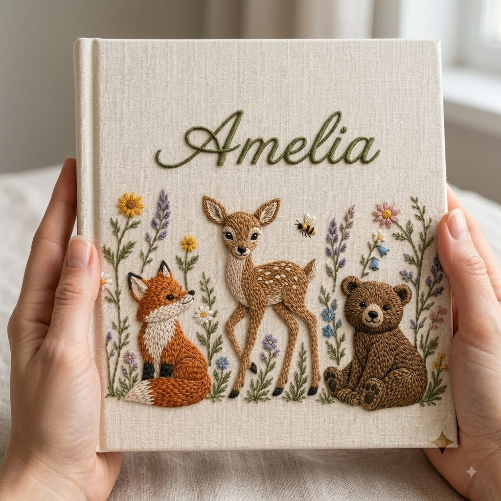 Personalized Baby Photo Album, Embroidered Memory Book, Custom Keepsake Gift