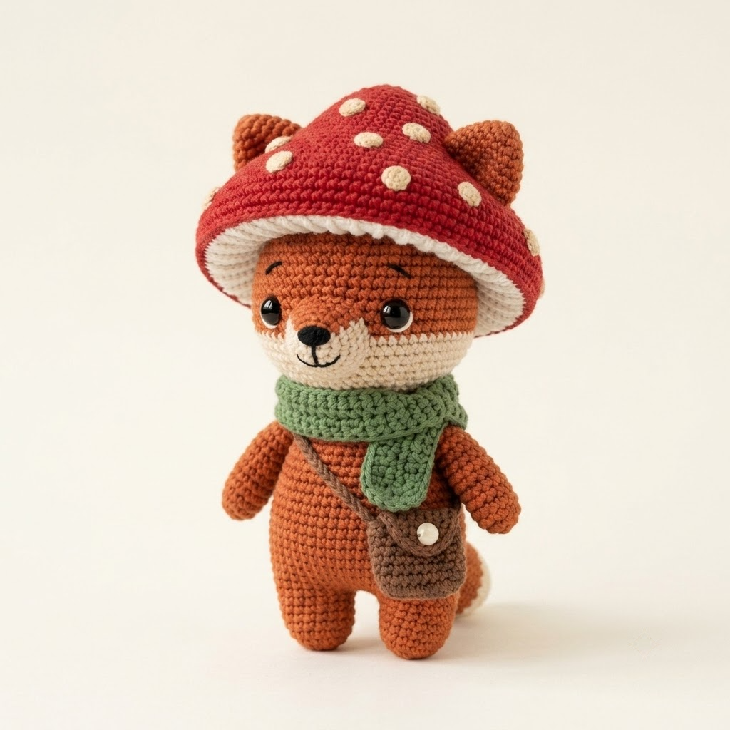 Cute Mushroom Fox Crochet Doll, Amigurumi Plush With Toadstool Hat, Cottagecore Gift