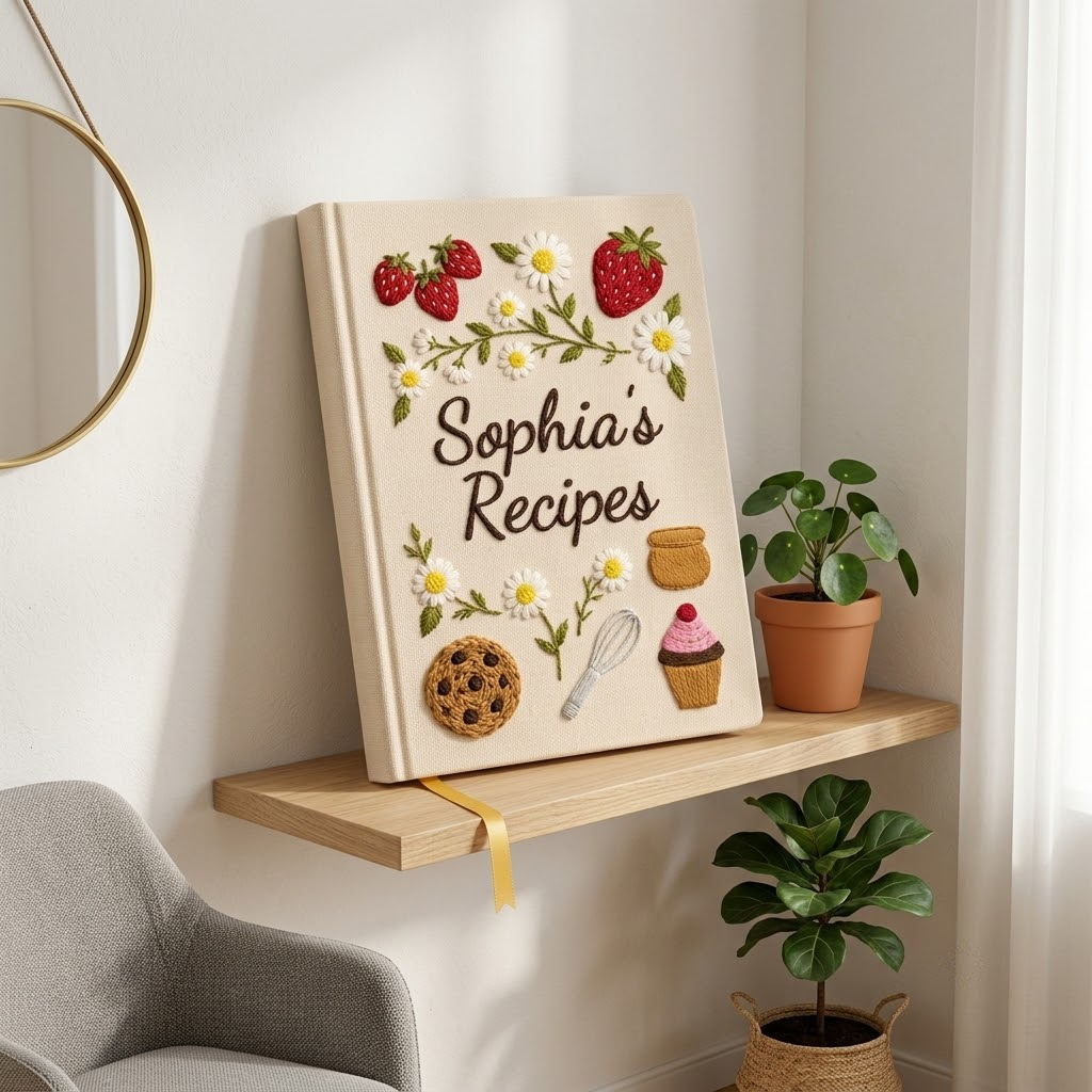 Custom Embroidered Journal, Personalized Recipe Notebook, A5 Fabric Journal