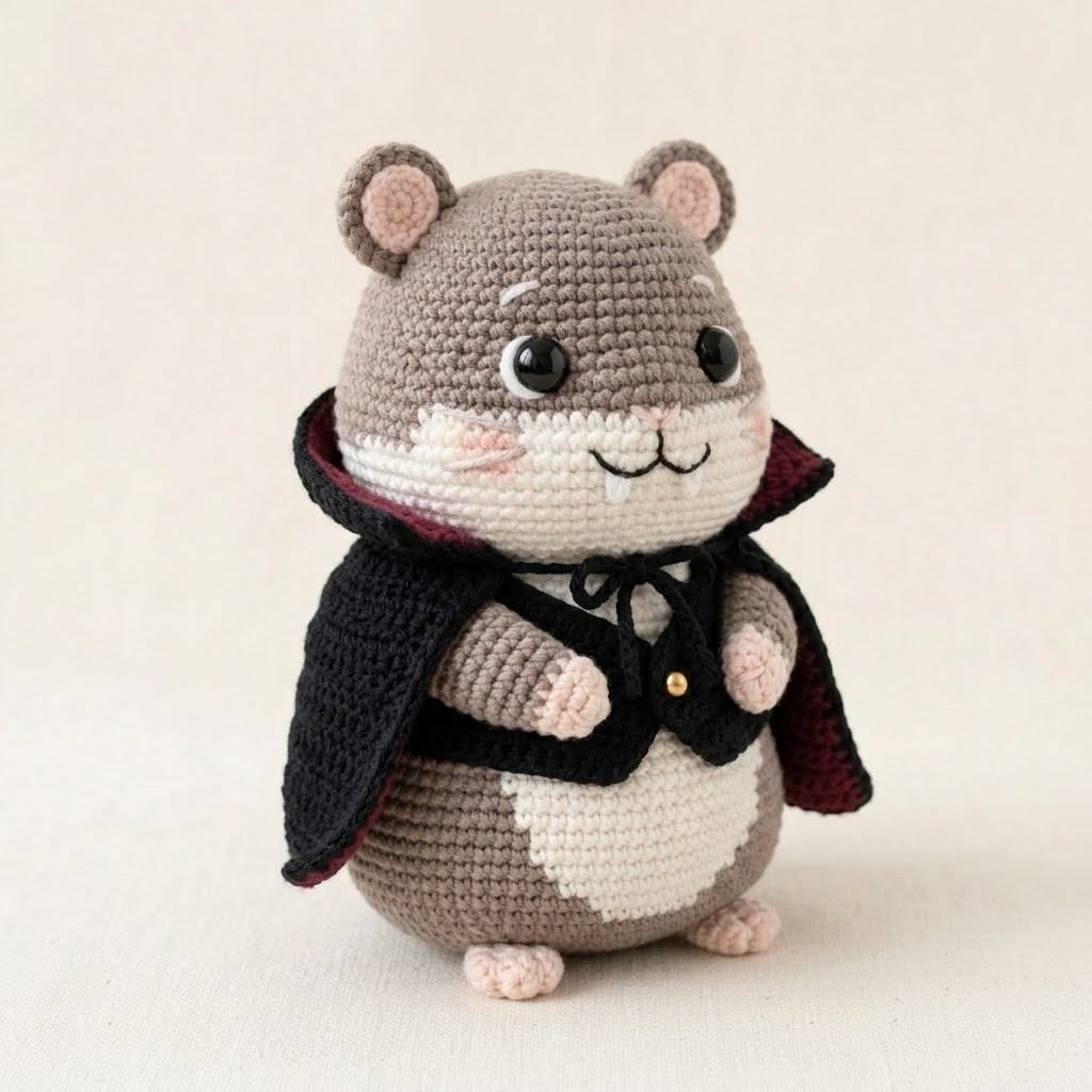 Cute Vampire Hamster Crochet Doll, Halloween Spooky Pet Plush