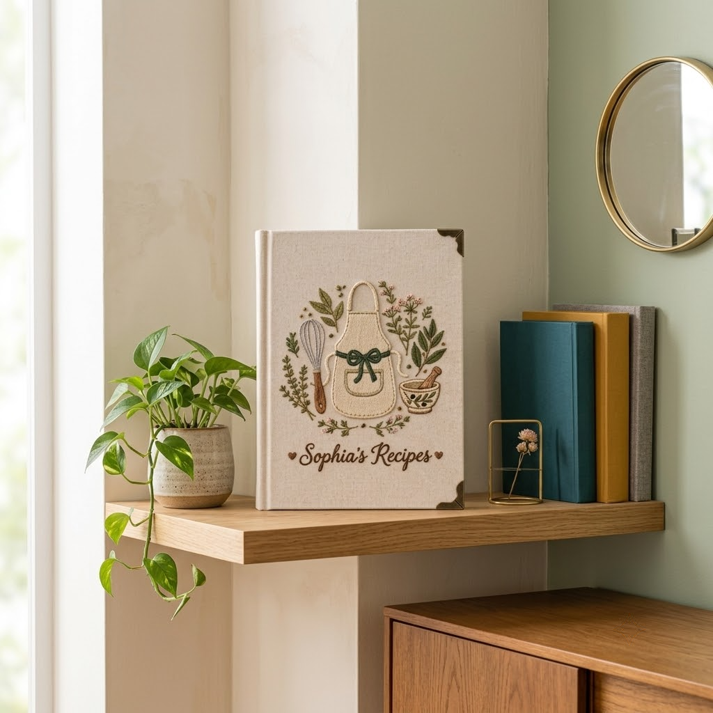 Embroidered Journal Custom Notebook Fabric A5 Recipe Cooking Journal Personalized Gift For Mom