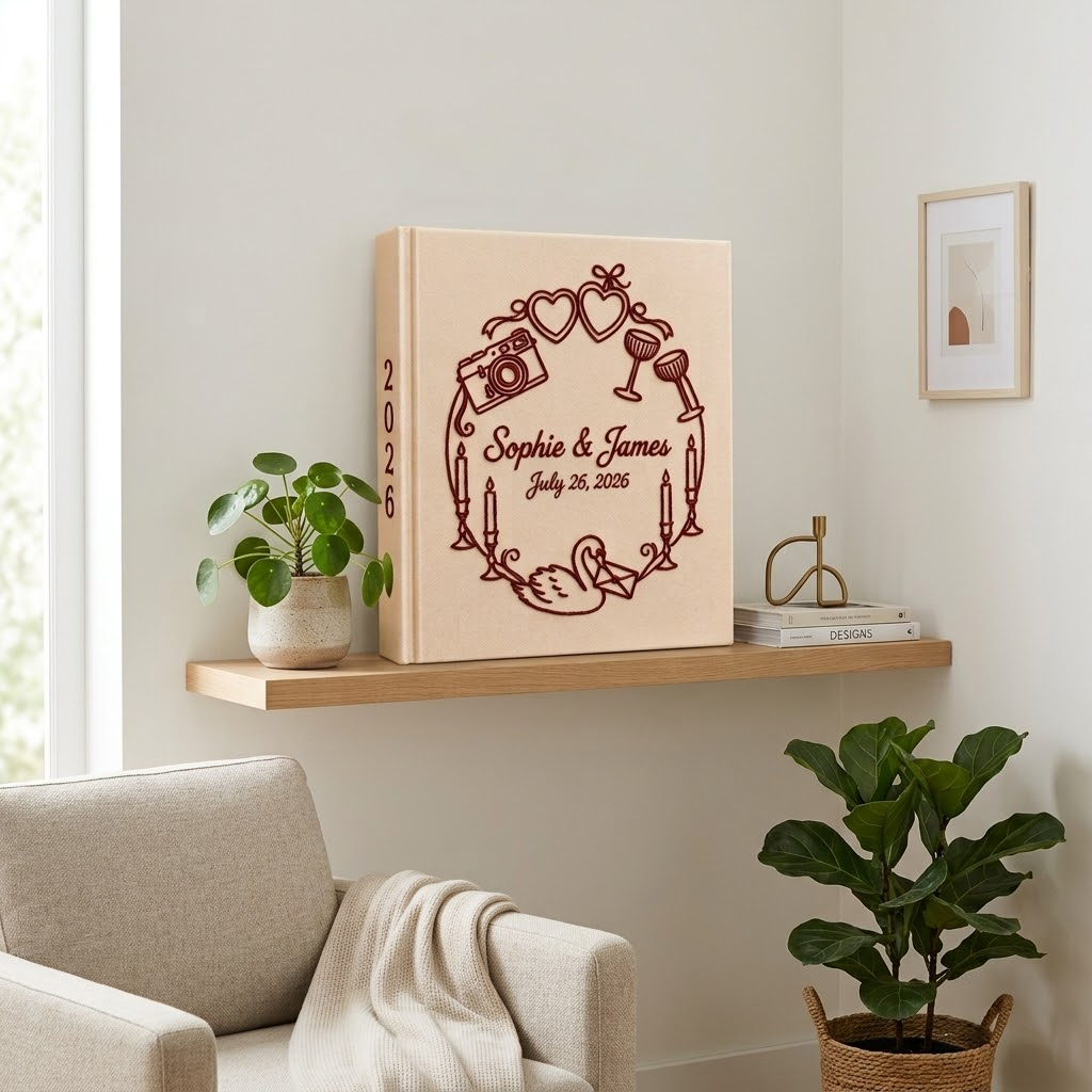 Custom Photo Album, Embroidered Linen Wedding Guest Book, Rustic Keepsake Gift