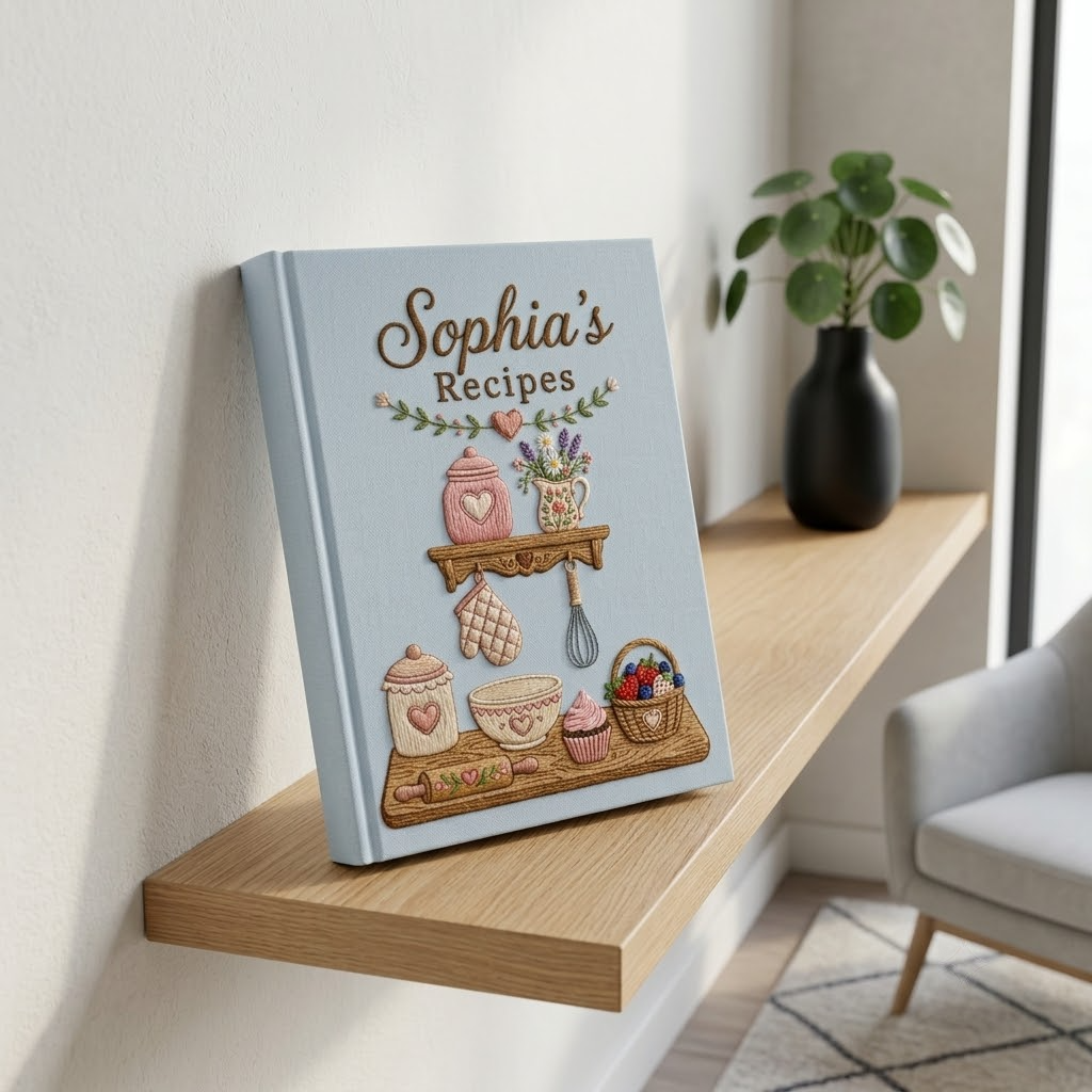 Embroidered Journal Custom Fabric Notebook, A5 Recipe Cooking Journal