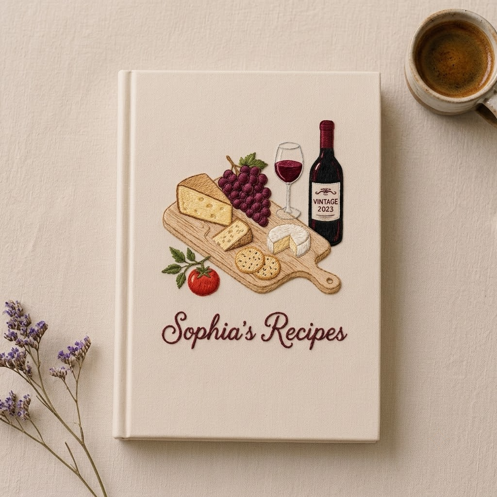 Embroidered Journal, Custom Recipe Notebook, Fabric A5 Cooking Journal Gift