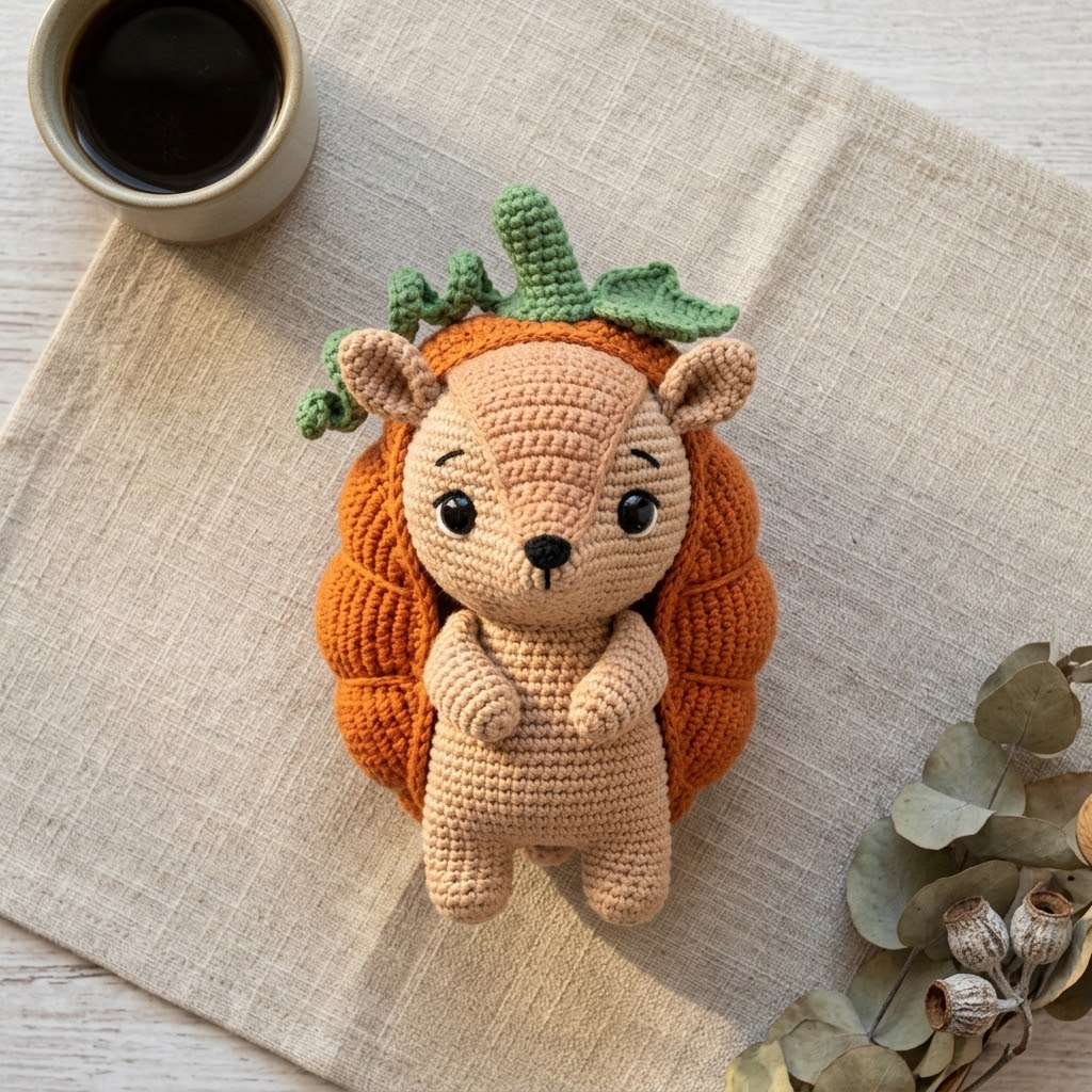Cute Pumpkin Armadillo Crochet Doll, Amigurumi Halloween Plush Gift