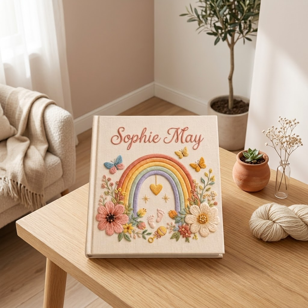 Personalized Baby Photo Album, Custom Embroidered Keepsake Baby Book, Baby Shower Gift
