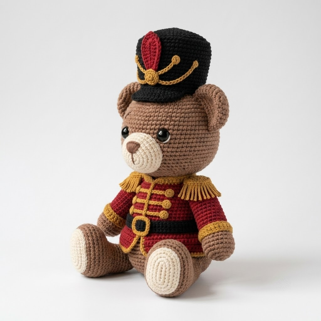 Charming Nutcracker Bear Crochet Amigurumi, Christmas Toy Soldier Teddy Bear Gift
