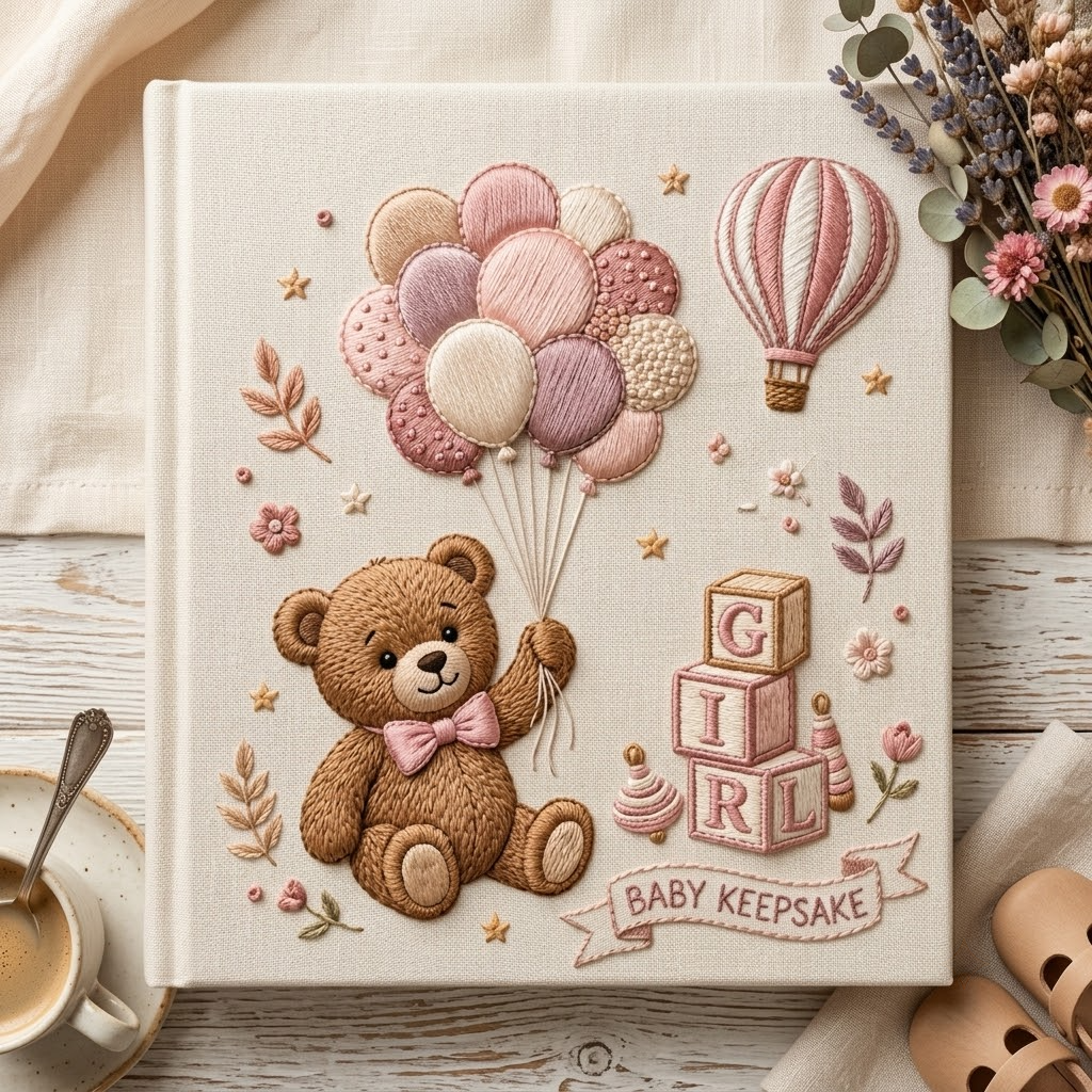 Personalized Baby Photo Album, Embroidered Photo Album With Sleeves For Memories
