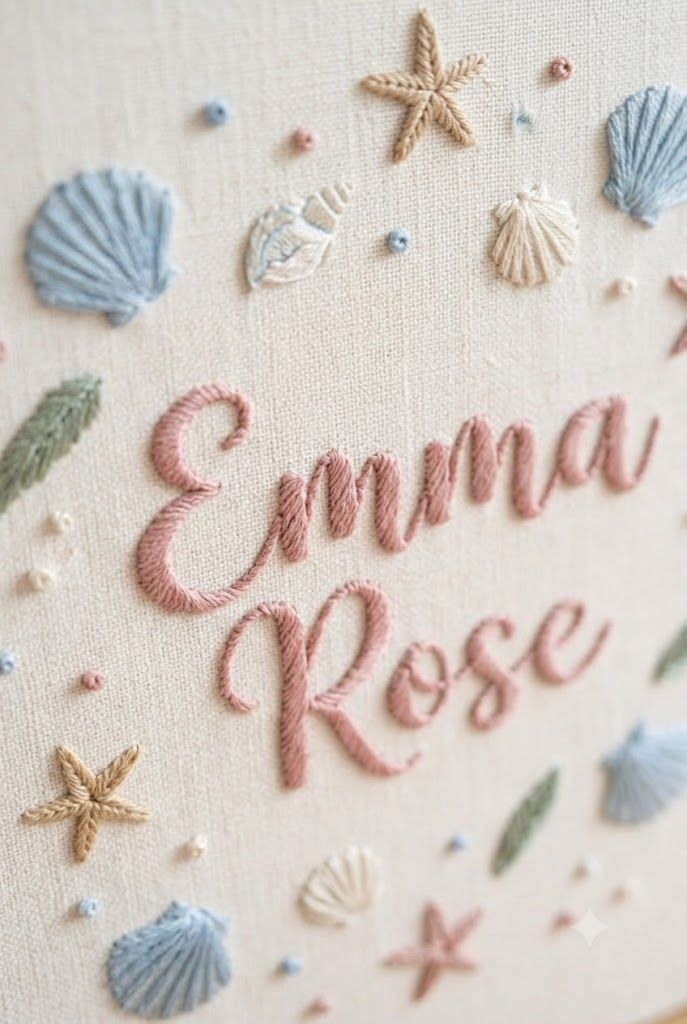 Embroidered Baby Album, Personalized Seashell Starfish Book, Coastal Nursery Keepsake Gift