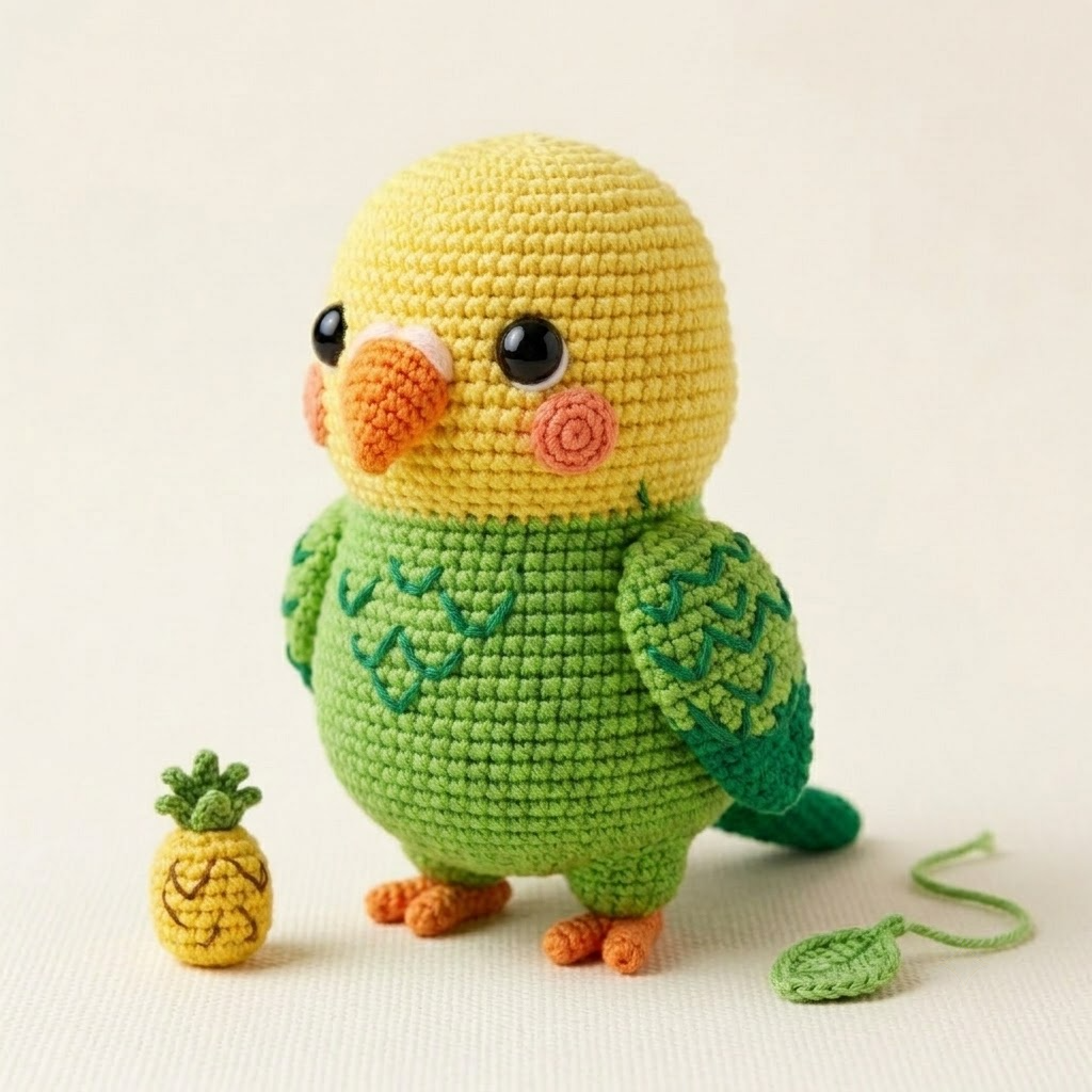 Adorable Budgie Crochet Doll, Green & Yellow Parakeet Amigurumi Plush