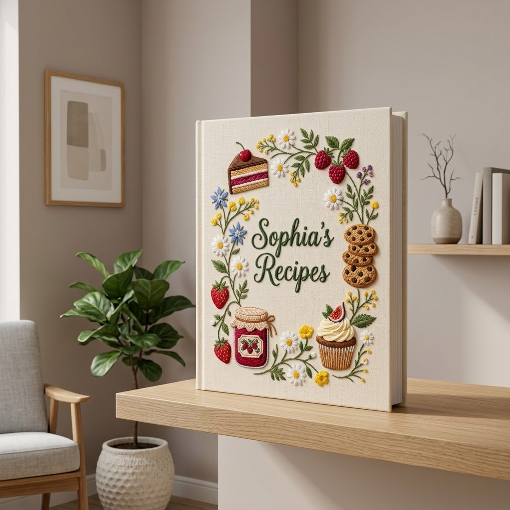 Personalized Embroidered Journal, Custom Name Strawberry Recipe Notebook Gift
