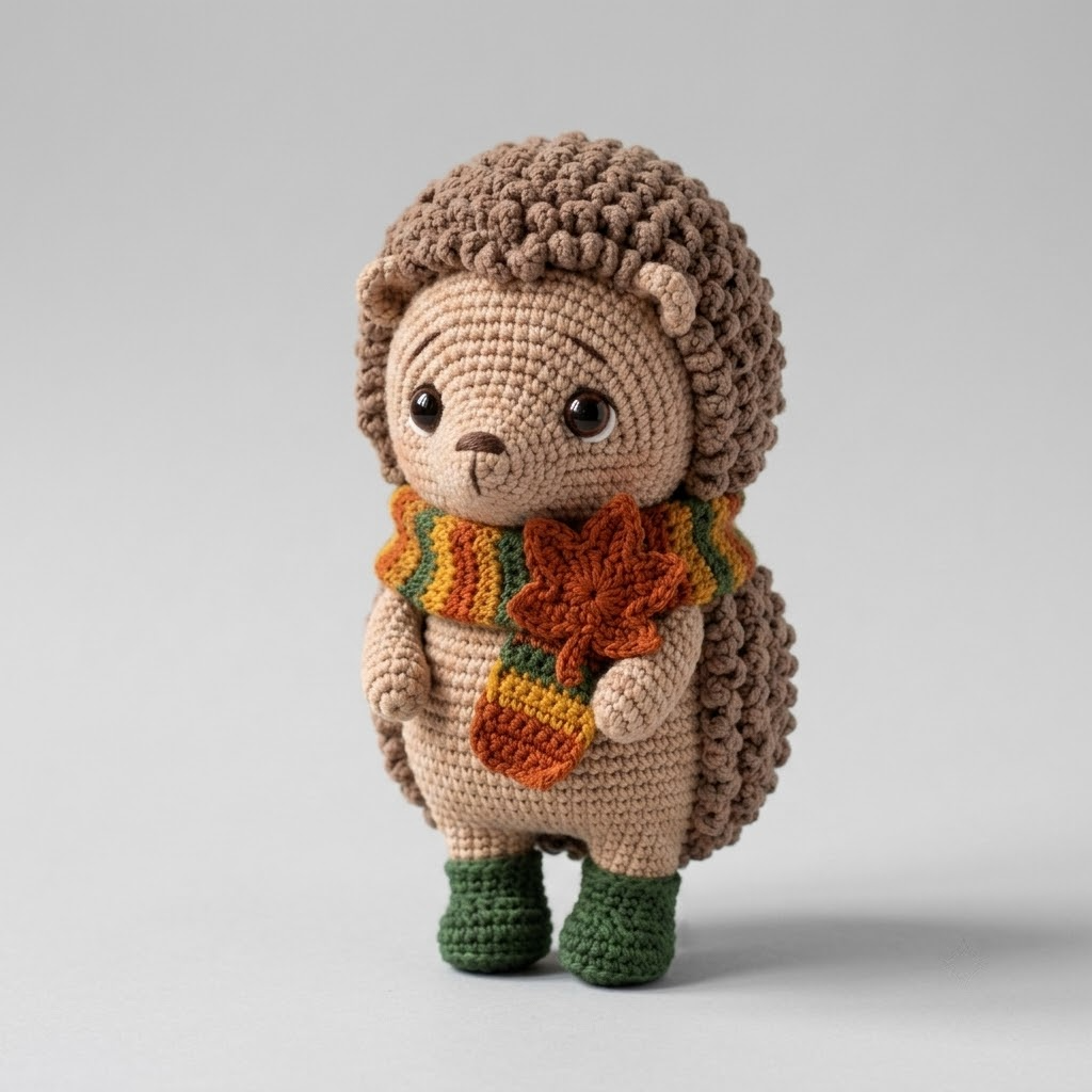 Cozy Hedgehog Crochet Doll, Maple Leaf Scarf, Thanksgiving Fall Plush Decor