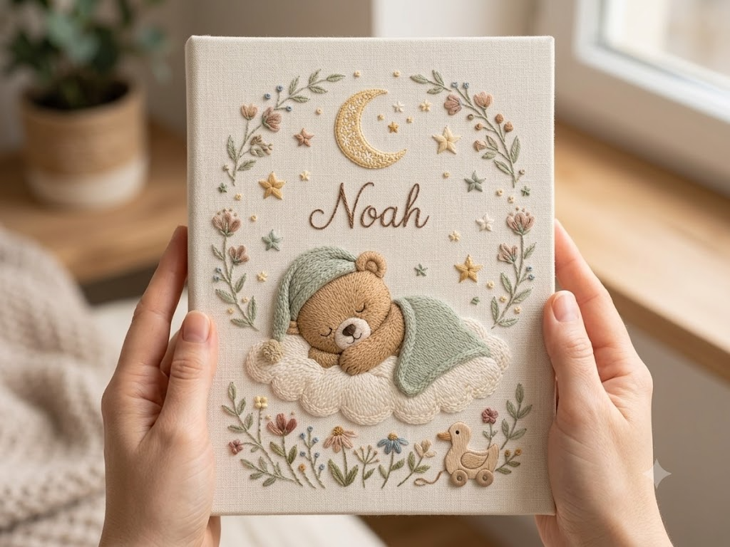 Personalized Baby Photo Album, Embroidered Memory Book, Custom Keepsake Gift