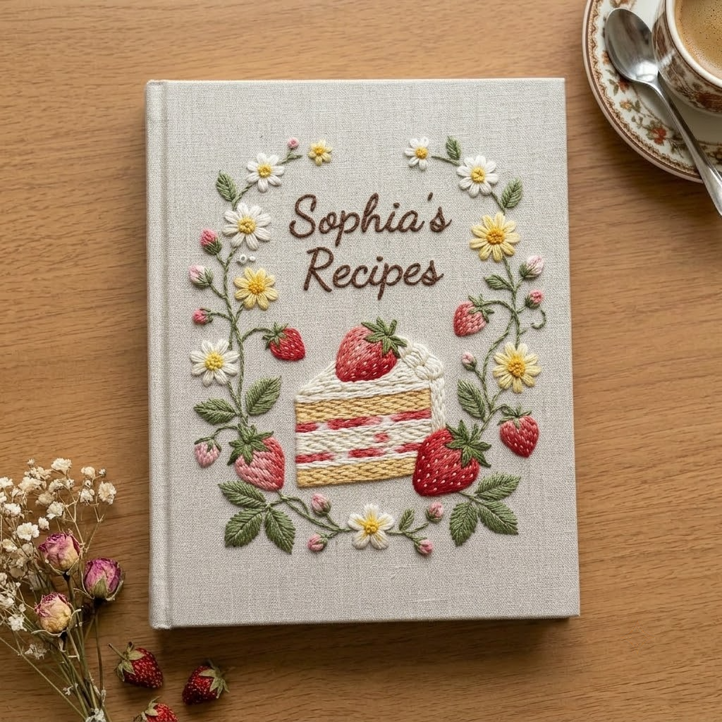 Personalized Embroidered Journal, Custom Notebook For Recipes, A5 Fabric Cooking Diary
