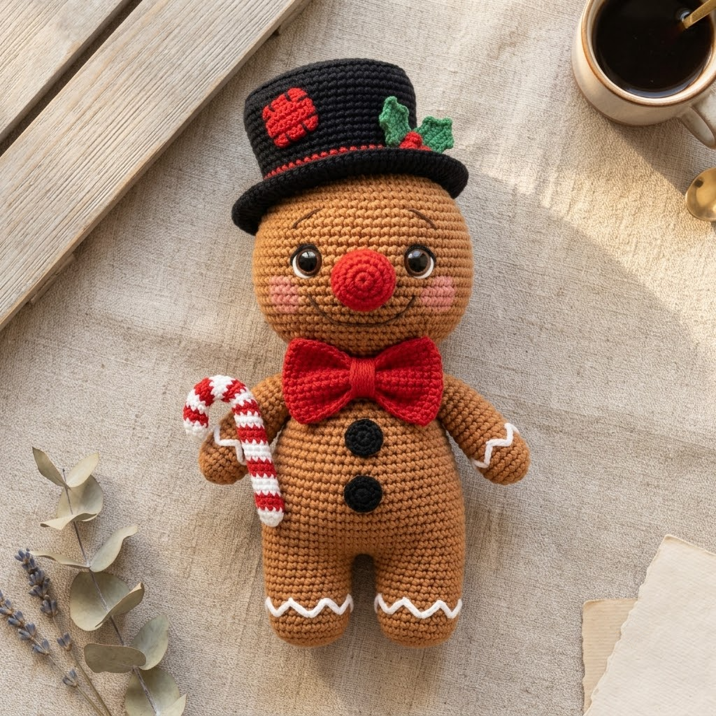 Gingerbread Crochet Doll Amigurumi Christmas Friend, Candy Cane Plush